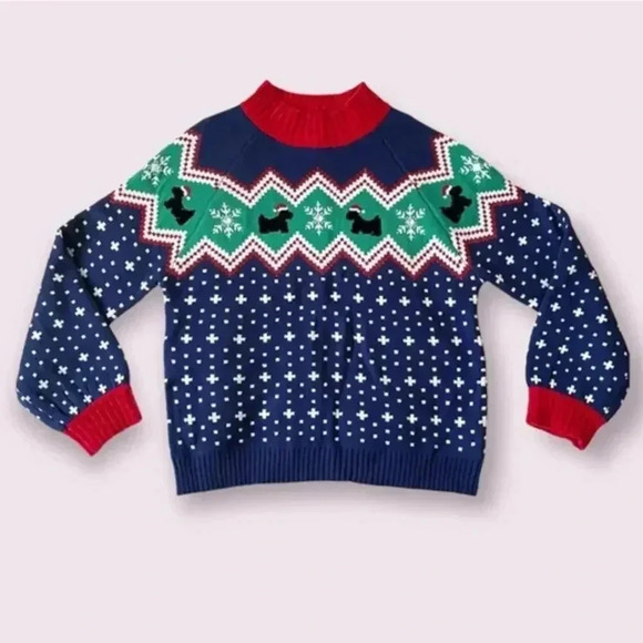 99 Jane Street Christmas Sweater Festive Holiday Snowflake Dog Puppies Mock Neck - Picture 1 of 8